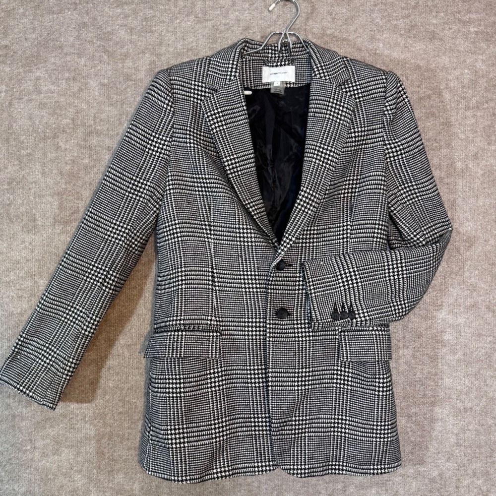 Current/Elliott Glen Plaid Blazer Women 1 Black White Wool Blend Academic Chic
